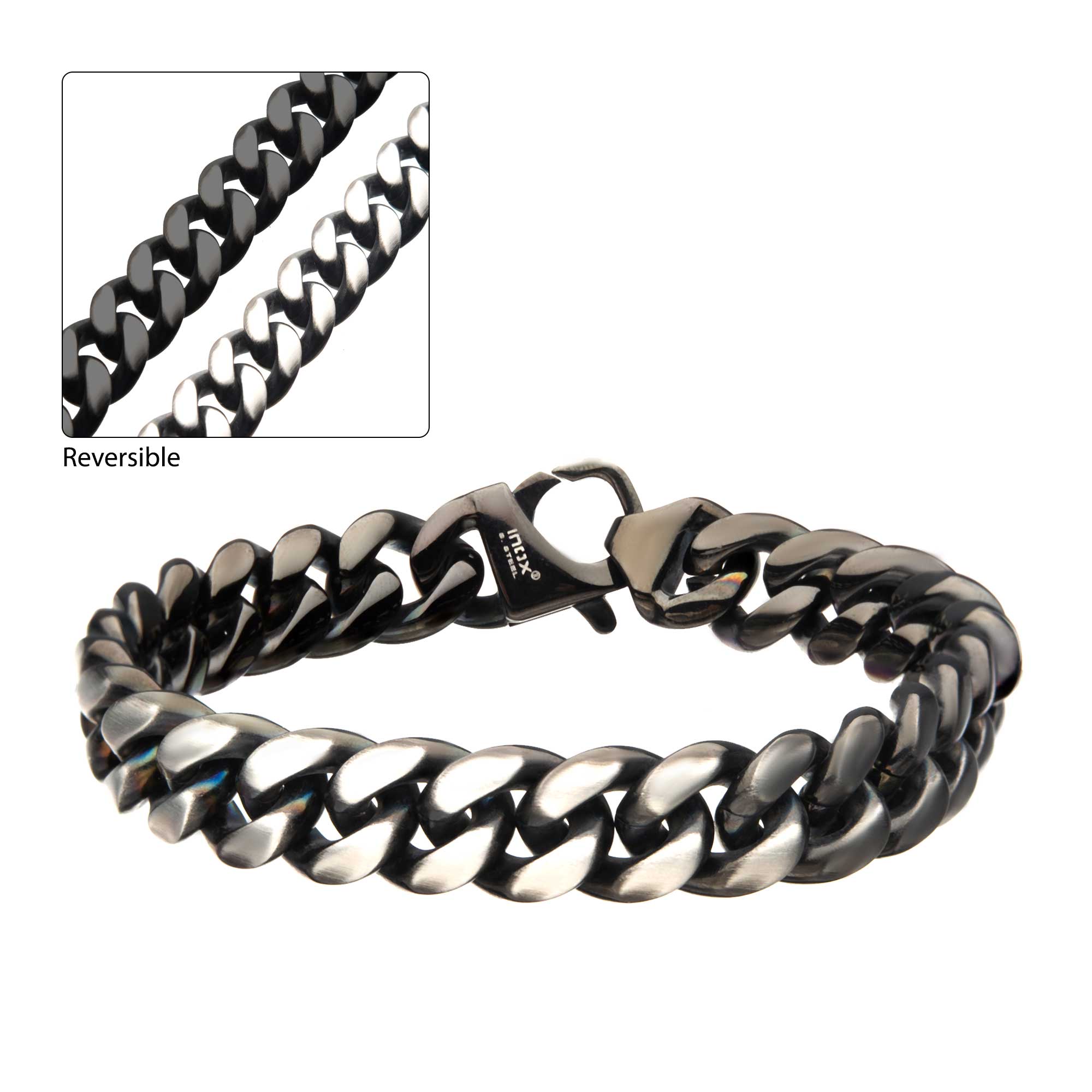 Double Sided Stainless Steel Blue IP & Black IP Reversible Bracelet