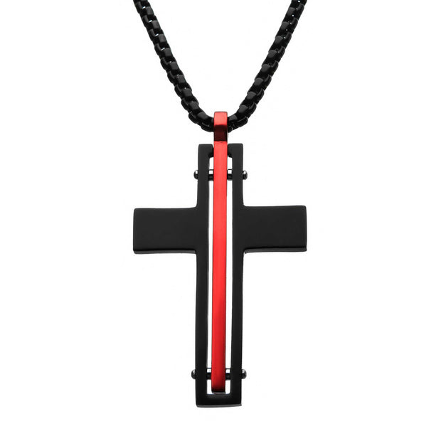 Men's black and red cross pendant