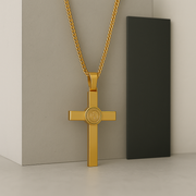 St. Benedict Gold Cross Necklace for Men – Stainless Steel Franco Chain