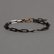 Men’s Oxidized 925 Silver Chain Bracelet – Adjustable with Gold Clasp