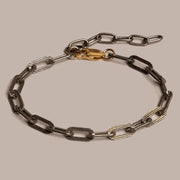 Men’s Oxidized 925 Silver Chain Bracelet – Adjustable with Gold Clasp