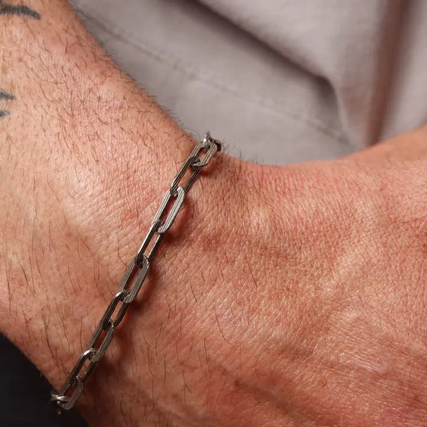 Men’s Oxidized 925 Silver Chain Bracelet – Adjustable with Gold Clasp