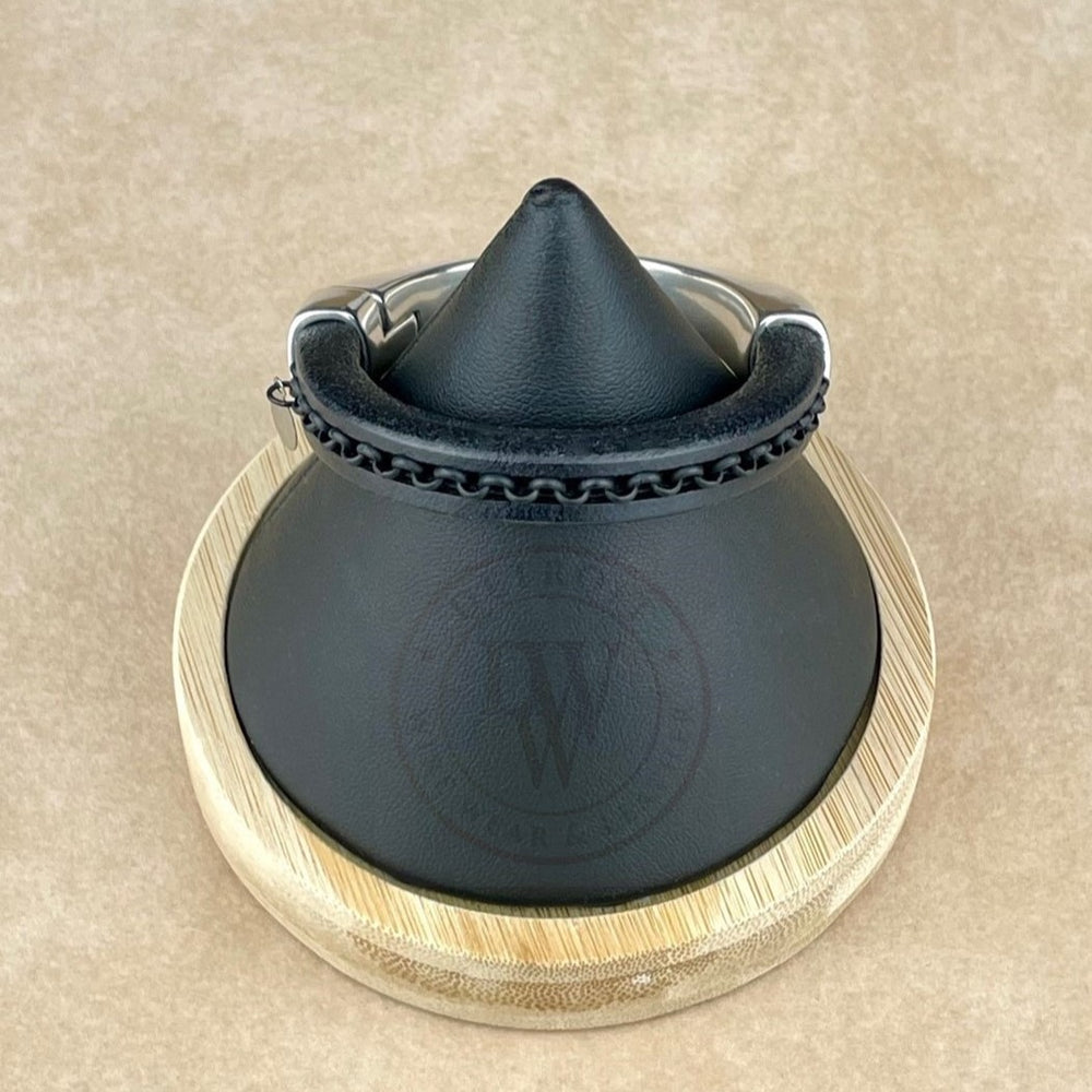 Arena Leather Bracelet in Black Chain on Black Leather–Silver Magnetic Clasp