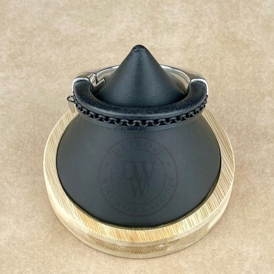 Arena Leather Bracelet in Black Chain on Black Leather–Silver Magnetic Clasp