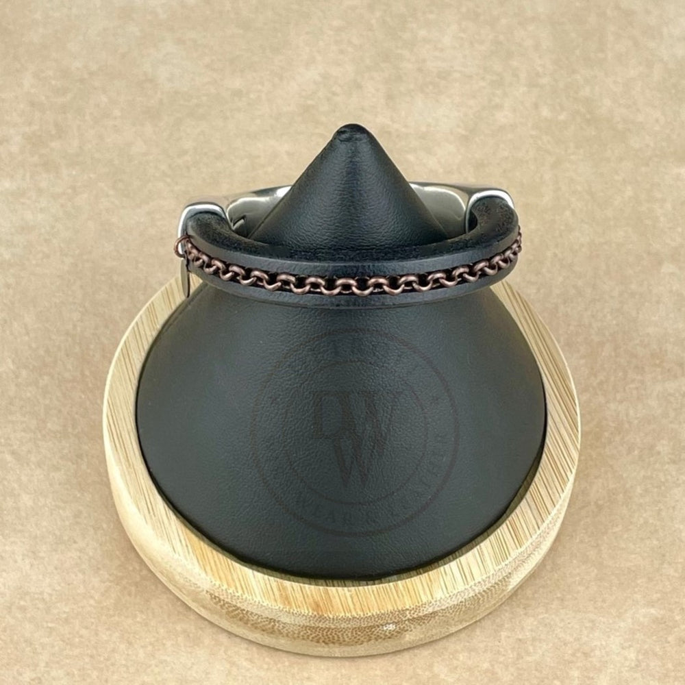 Arena Leather Bracelet in Antique Copper Chain on Black –Silver Magnetic Clasp