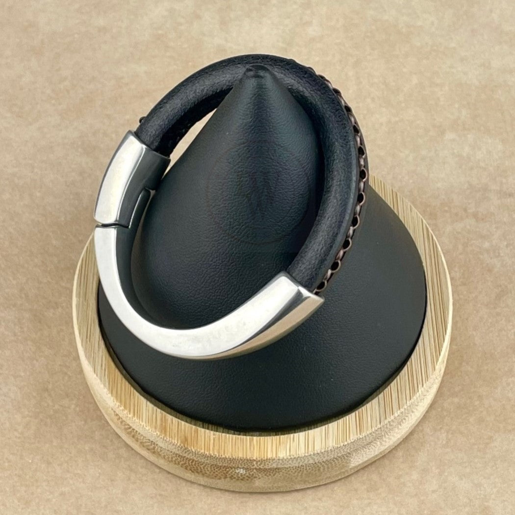 Arena Leather Bracelet in Antique Copper Chain on Black –Silver Magnetic Clasp