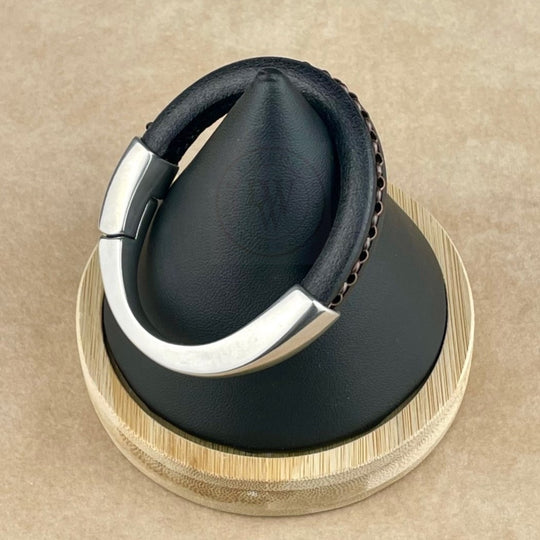 Arena Leather Bracelet in Antique Copper Chain on Black –Silver Magnetic Clasp