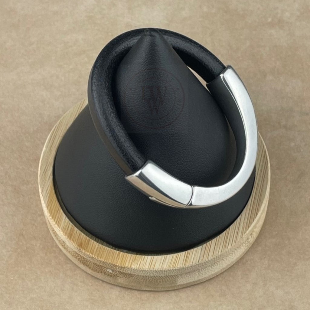 Arena Leather Bracelet in Black –Silver Magnetic Clasp