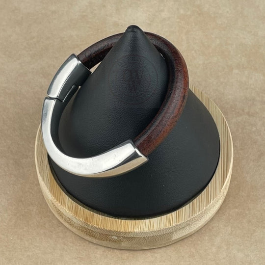 Arena Leather Bracelet in Distressed Brown –Silver Magnetic Clasp
