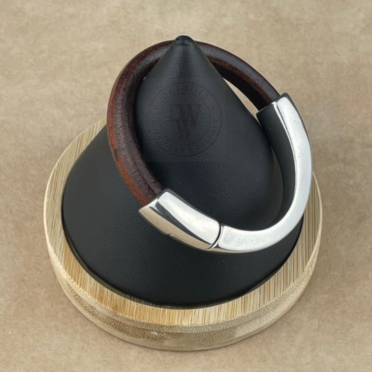 Arena Leather Bracelet in Distressed Brown –Silver Magnetic Clasp