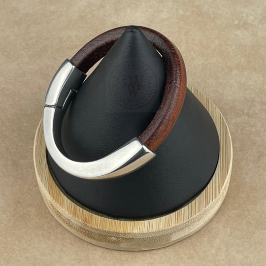 Arena Leather Bracelet in Distressed Whiskey –Silver Magnetic Clasp