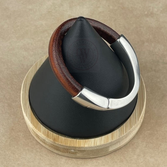Arena Leather Bracelet in Distressed Whiskey –Silver Magnetic Clasp