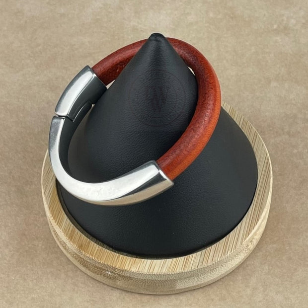 Distressed Orange Arena Leather Bracelet Collection with <strong>Single</strong> Antique Silver Magnetic Clasp