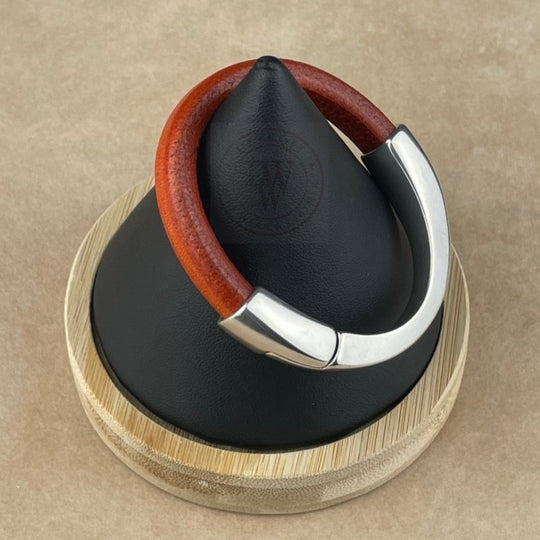 Arena Leather Bracelet in Distressed Orange –Silver Magnetic Clasp