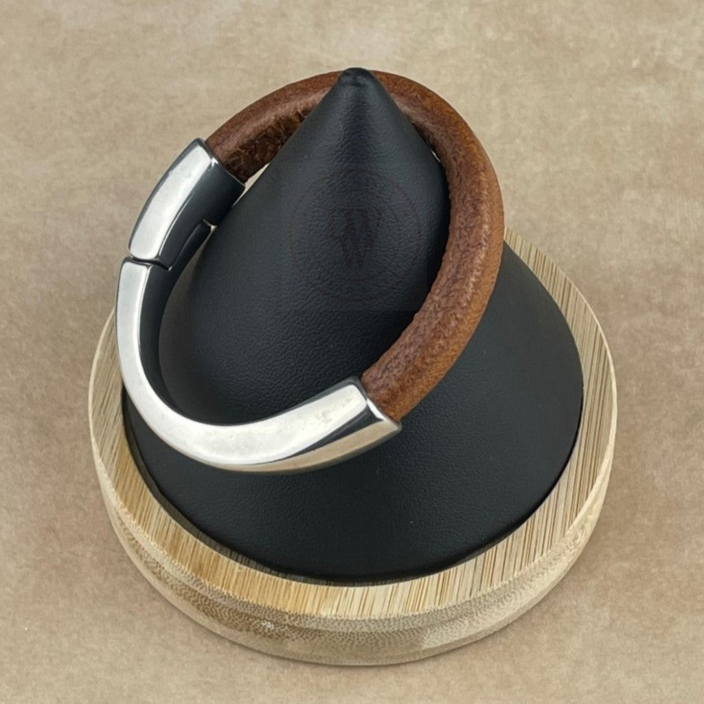 Arena Leather Bracelet in Distressed Tobacco –Silver Magnetic Clasp