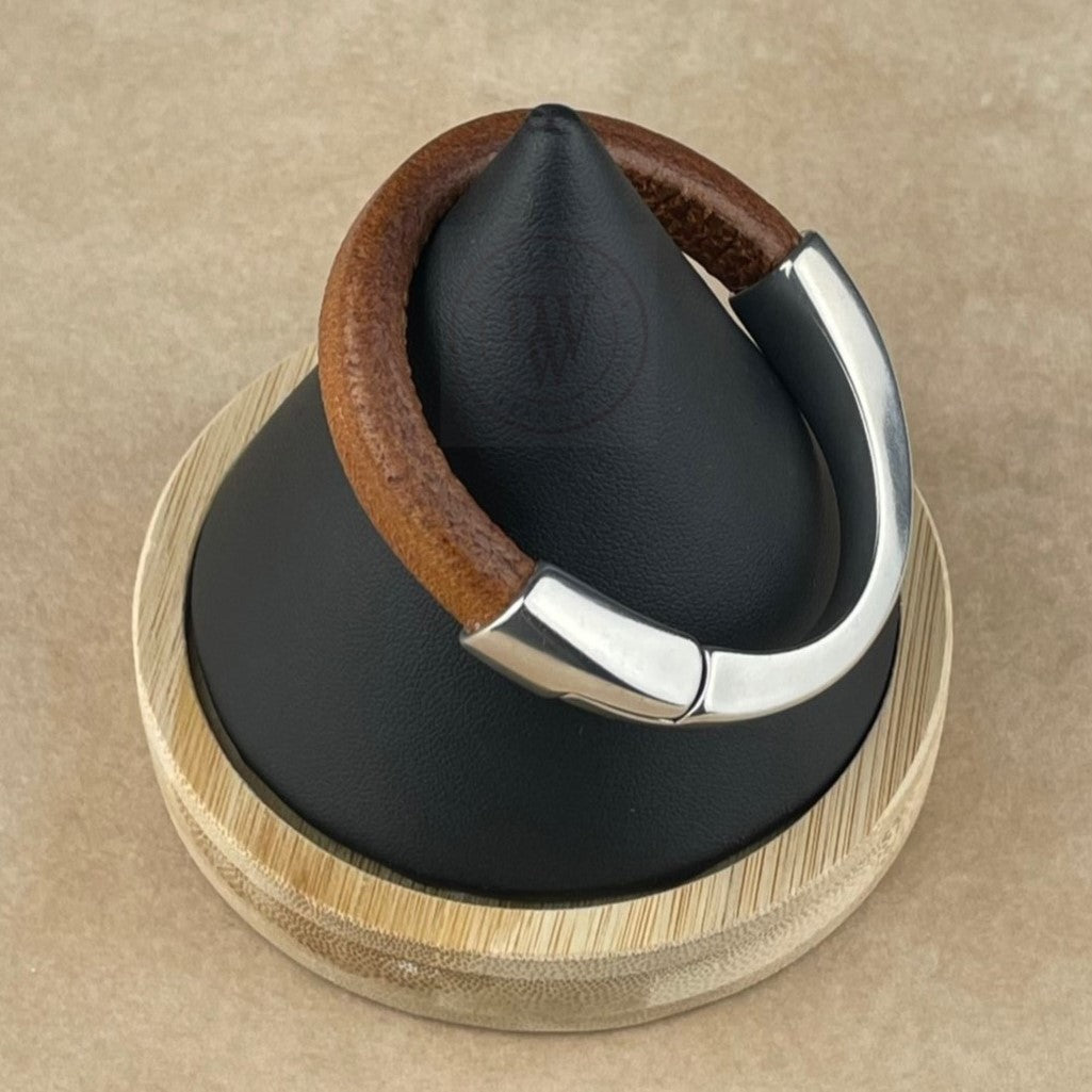 Arena Leather Bracelet in Distressed Tobacco –Silver Magnetic Clasp
