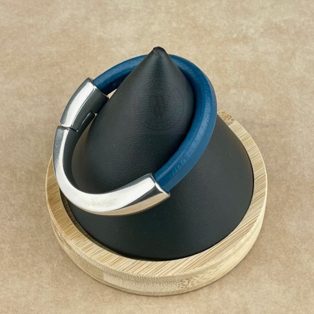 Arena Leather Bracelet in Atlantic Blue –Silver Magnetic Clasp