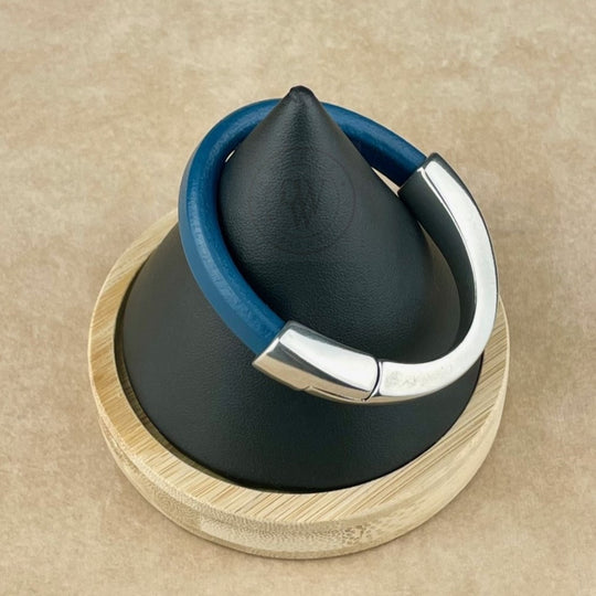Arena Leather Bracelet in Atlantic Blue –Silver Magnetic Clasp