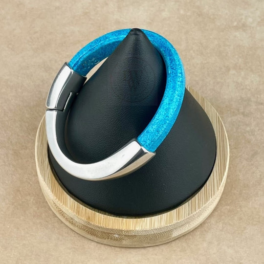 Arena Leather Bracelet in Distressed Turquoise –Silver Magnetic Clasp