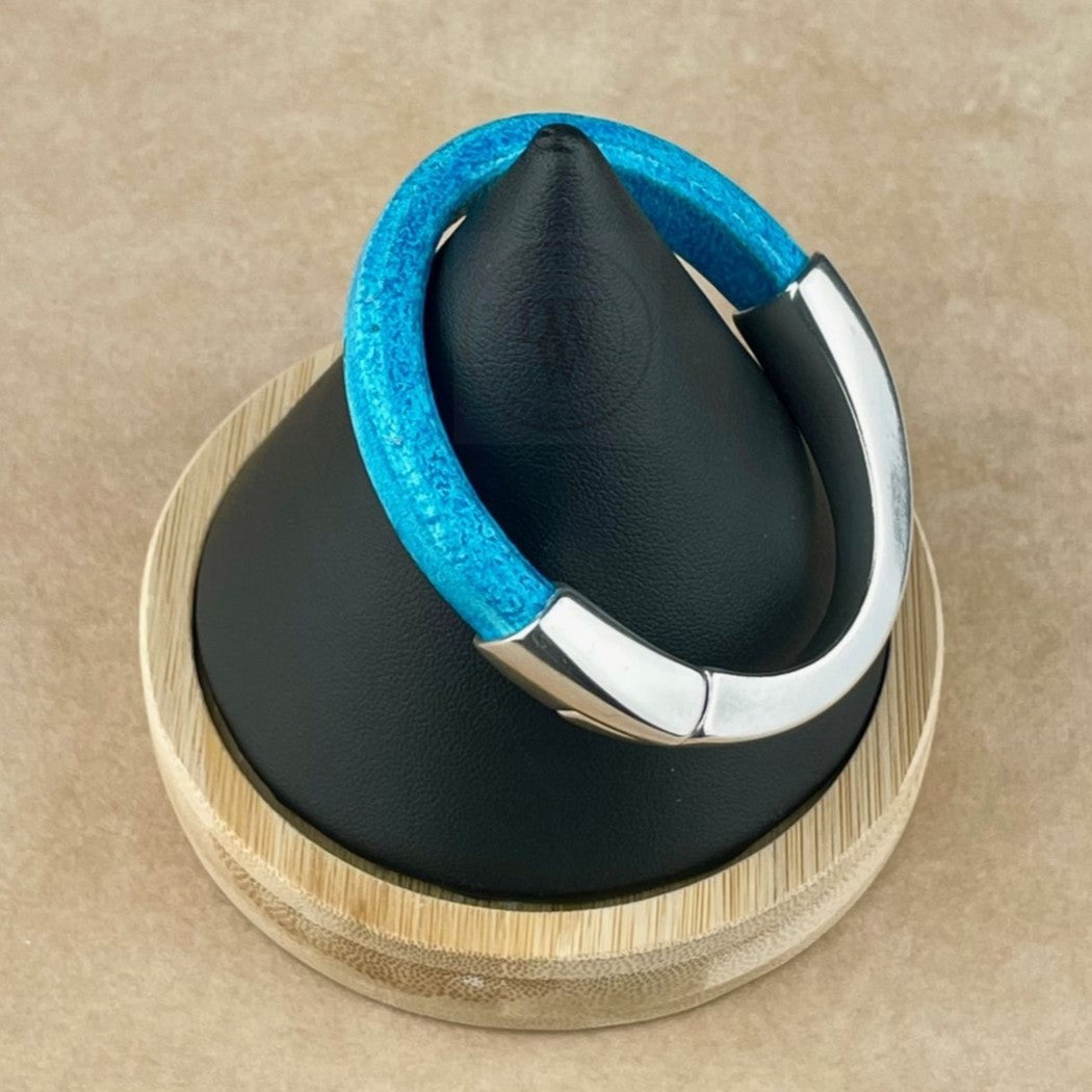 Arena Leather Bracelet in Distressed Turquoise –Silver Magnetic Clasp