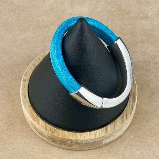 Arena Leather Bracelet in Distressed Turquoise –Silver Magnetic Clasp