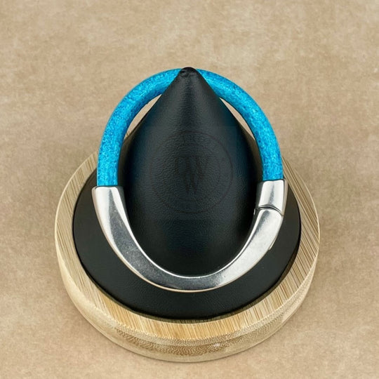 Arena Leather Bracelet in Distressed Turquoise –Silver Magnetic Clasp