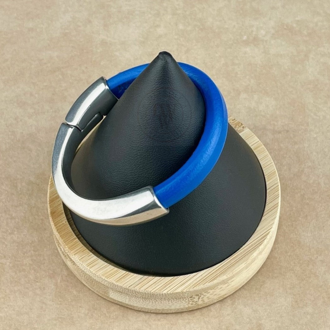 Arena Leather Bracelet in Electric Blue –Silver Magnetic Clasp