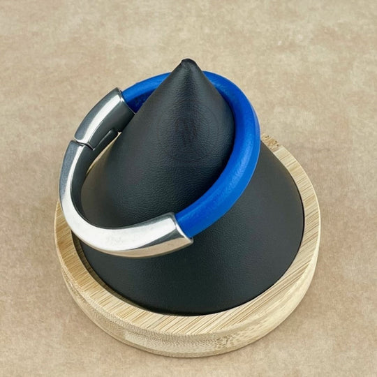 Arena Leather Bracelet in Electric Blue –Silver Magnetic Clasp