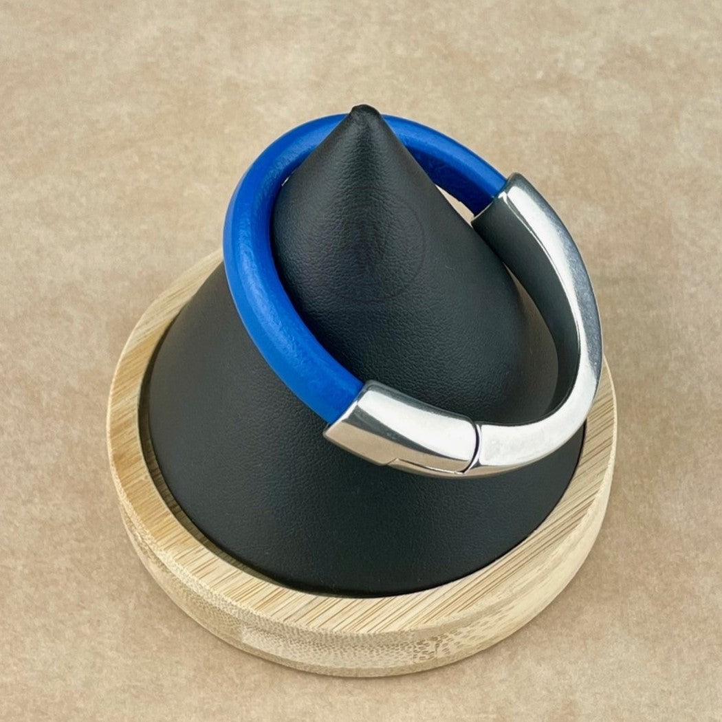 Arena Leather Bracelet in Electric Blue –Silver Magnetic Clasp