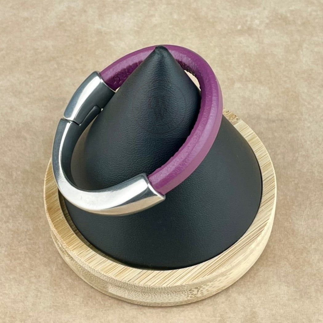 Arena Leather Bracelet in Plum –Silver Magnetic Clasp