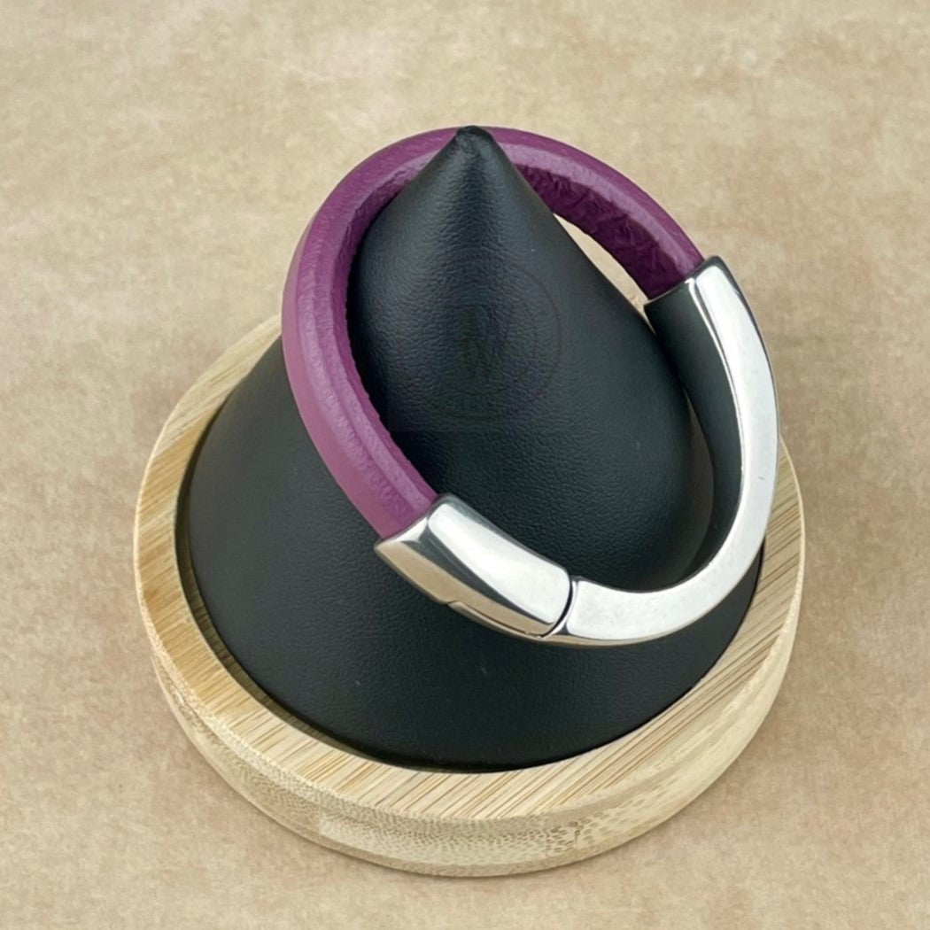 Arena Leather Bracelet in Plum –Silver Magnetic Clasp