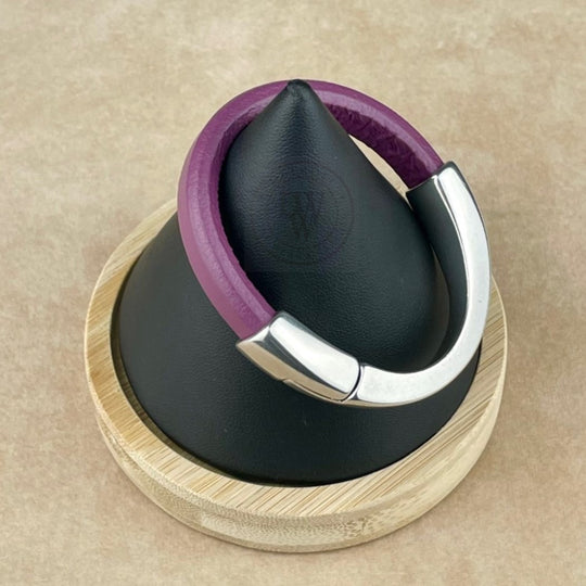 Arena Leather Bracelet in Plum –Silver Magnetic Clasp