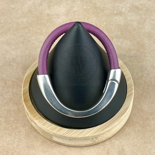 Arena Leather Bracelet in Plum –Silver Magnetic Clasp