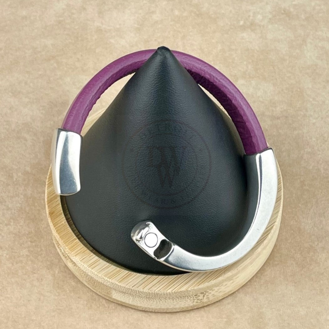 Arena Leather Bracelet in Plum –Silver Magnetic Clasp