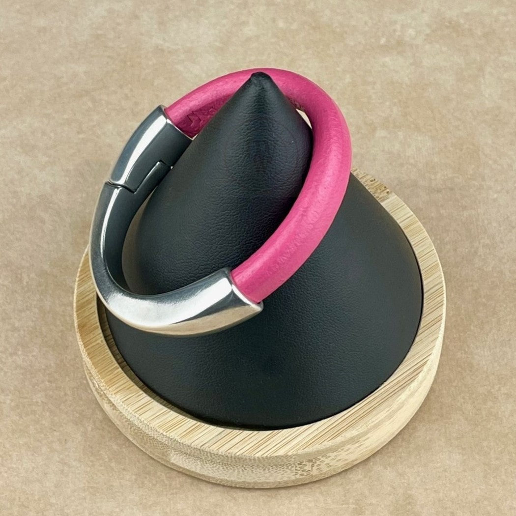 Arena Leather Bracelet in Fuchsia–Silver Magnetic Clasp