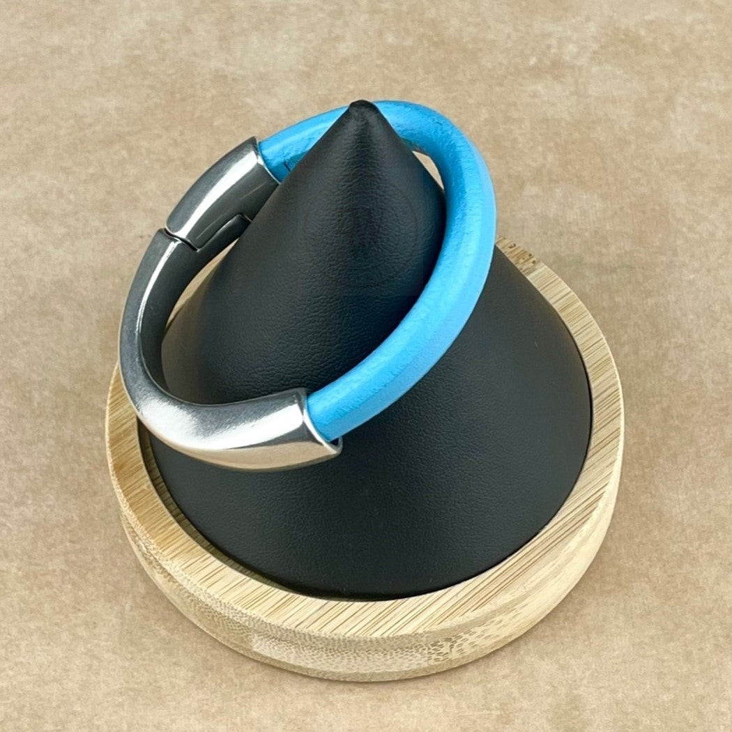 Arena Leather Bracelet in Baby Blue –Silver Magnetic Clasp