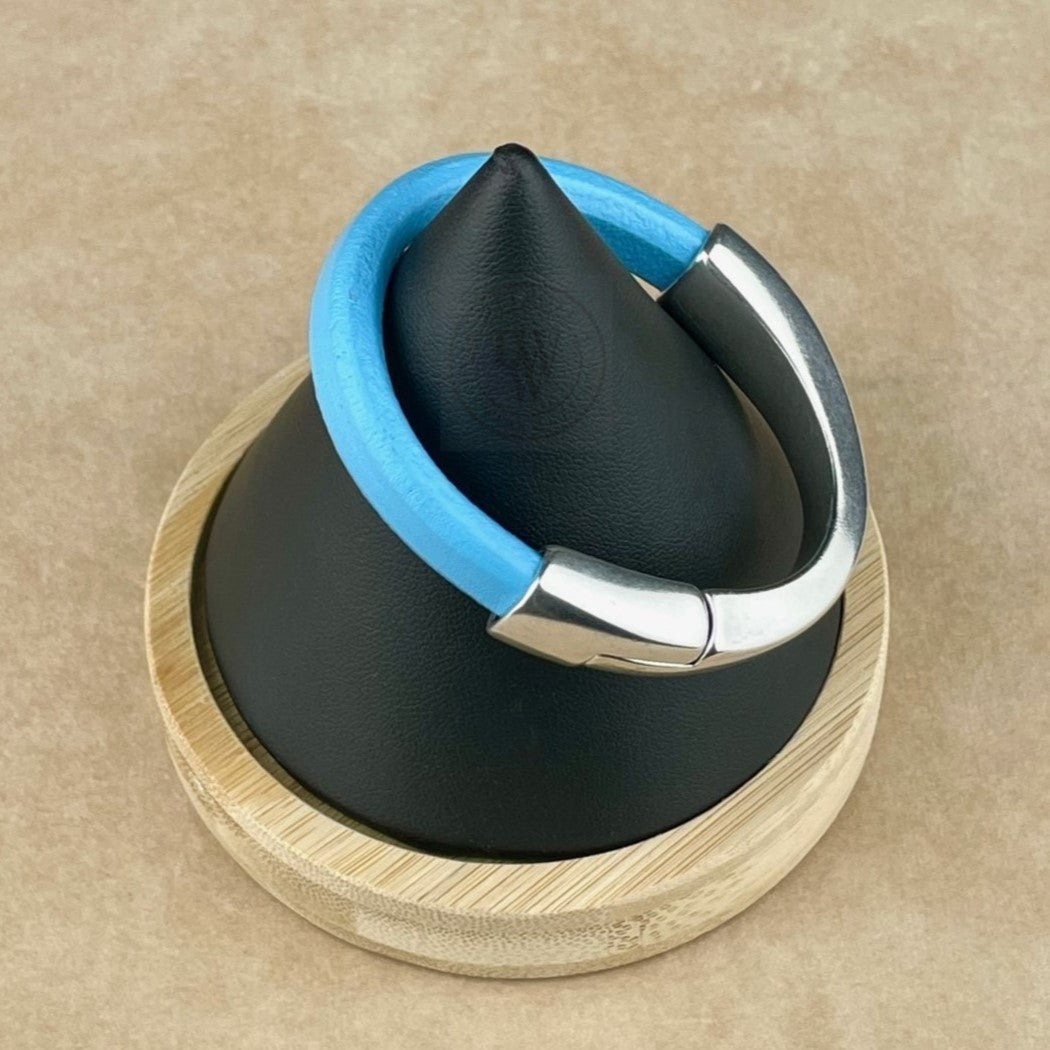 Arena Leather Bracelet in Baby Blue –Silver Magnetic Clasp