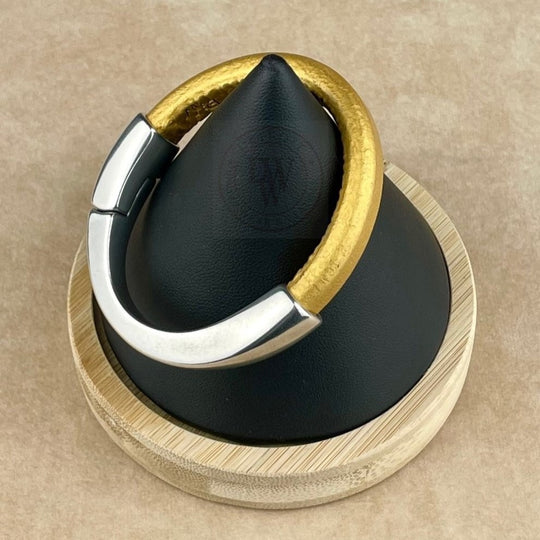 Arena Leather Bracelet in Metallic Gold –Silver Magnetic Clasp