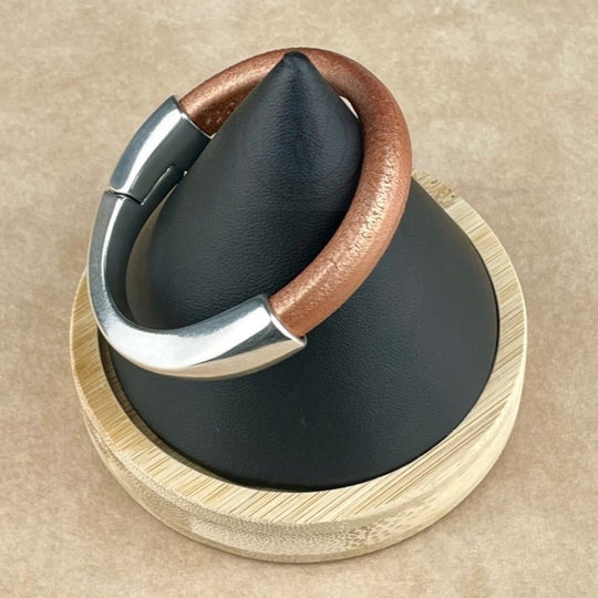 Arena Leather Bracelet in Matte Metallic Bronze –Silver Magnetic Clasp