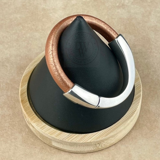 Arena Leather Bracelet in Matte Metallic Bronze –Silver Magnetic Clasp