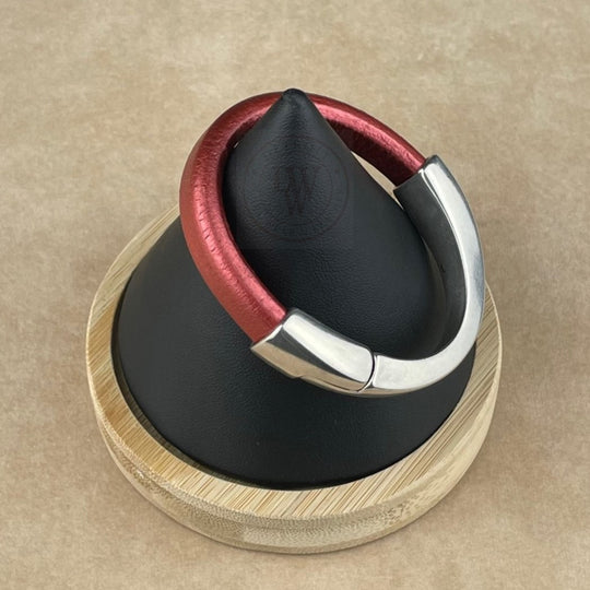 Arena Leather Bracelet in Metallic Copper –Silver Magnetic Clasp