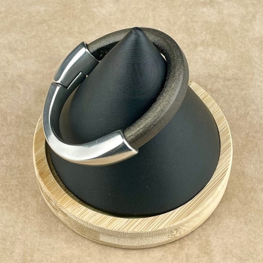 Arena Leather Bracelet in Metallic Gunmetal–Silver Magnetic Clasp