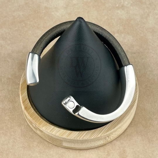 Arena Leather Bracelet in Metallic Gunmetal–Silver Magnetic Clasp