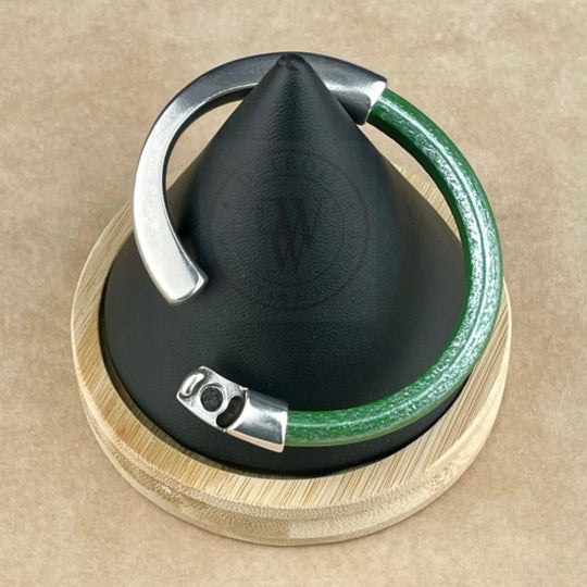 Arena Leather Bracelet in Metallic Kelly Green –Silver Magnetic Clasp
