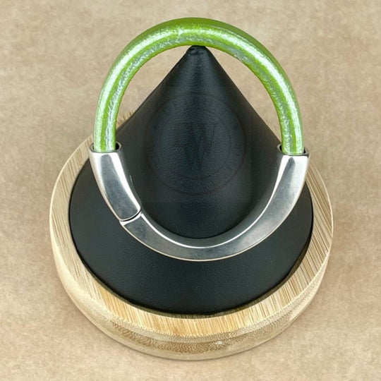 Arena Leather Bracelet in Metallic Pistachio –Silver Magnetic Clasp