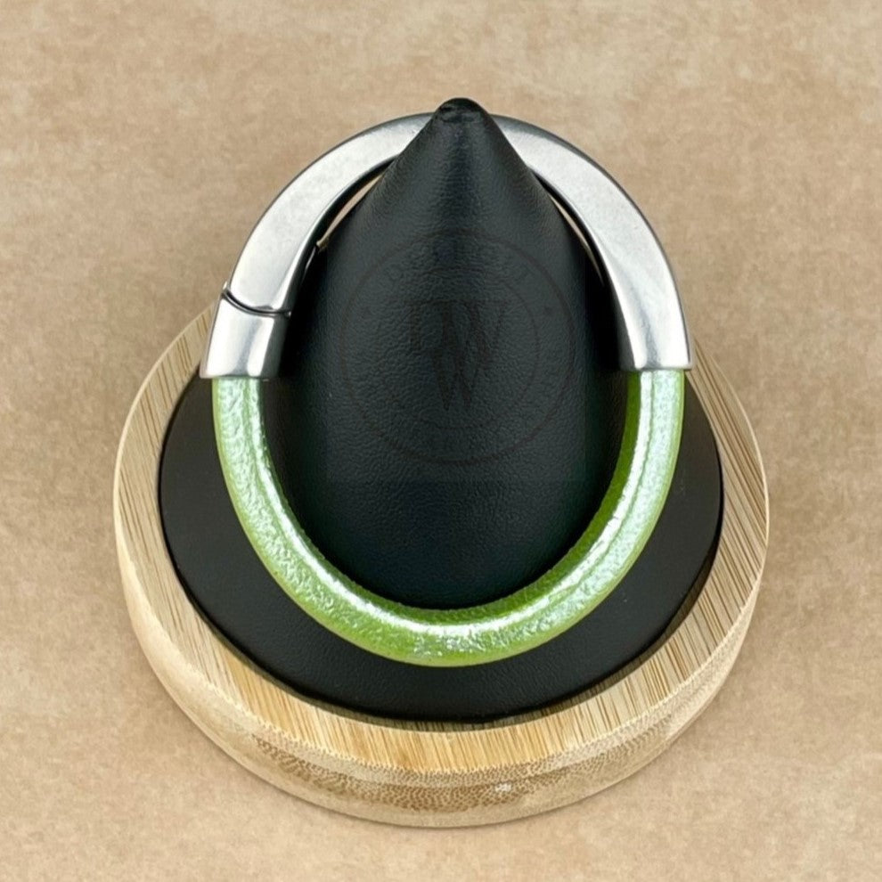Arena Leather Bracelet in Metallic Pistachio –Silver Magnetic Clasp