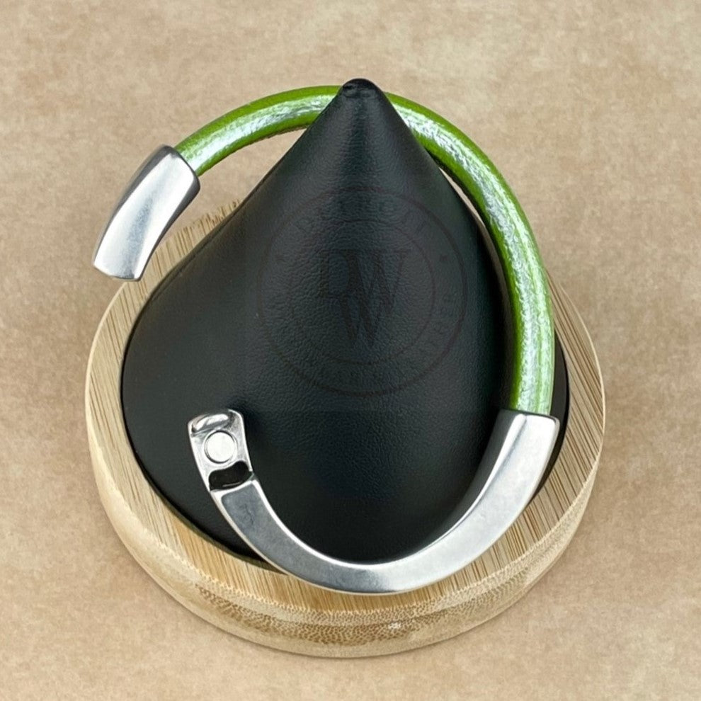 Arena Leather Bracelet in Metallic Pistachio –Silver Magnetic Clasp