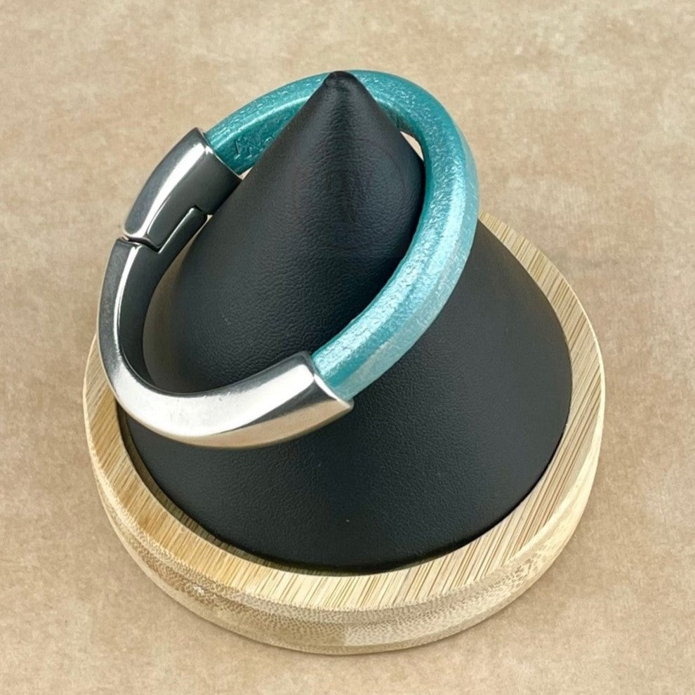 Arena Leather Bracelet in Metallic Teal –Silver Magnetic Clasp