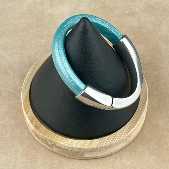 Arena Leather Bracelet in Metallic Teal –Silver Magnetic Clasp