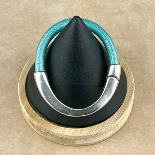 Arena Leather Bracelet in Metallic Teal –Silver Magnetic Clasp